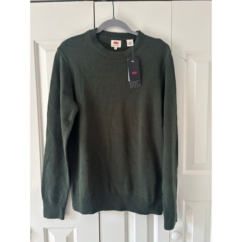 Levi’s Men’s Crewneck Sweater Medium Green Cotton Knit Pullover NWT MSRP $64.50 - Picture 2 of 5